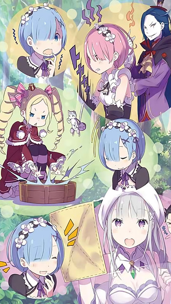 Re:Zero Maid Squad & Magic – Rem, Ram, Emilia & Friends, maid, pink hair, blue hair, white hair, Rem (Re:ZERO), Ram (Re:ZERO), Emilia (Re:ZERO), Anime, Re:Zero - Starting Life in Another World HD phone wallpaper