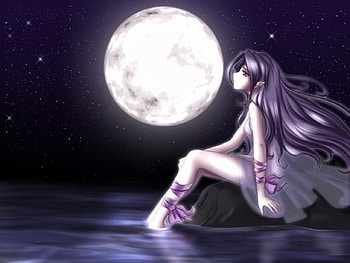 •ღ✿ღ•, purple, anime, moon, alone, sit HD wallpaper