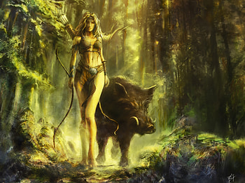 Celtic Pagan Goddess, boar, pagan, celtic, goddess, forest HD wallpaper
