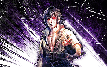 Sasuke Uchiha, grunge art, Naruto characters, protagonist, Naruto, manga, Uchiha Sasuke, violet abstract rays, samurai, Sasuke Uchiha Naruto HD wallpaper