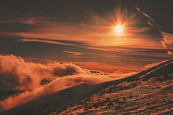 Nature, Sunset, Sky, Mountains, Snow HD wallpaper