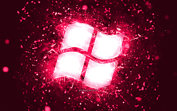 Windows pink logo, , pink neon lights, creative, pink abstract background, Windows logo, OS, Windows HD wallpaper