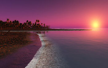 Digital Coastal Beach Sunset, beach, sunset, nature HD wallpaper