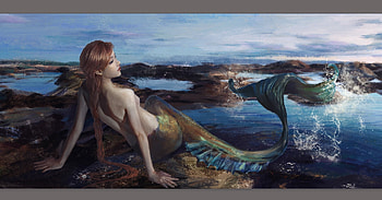 Mermaid, caiwenshu, fantasy, art, girl, siren, blue, dark, summer, vara HD wallpaper