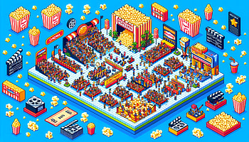 Popcorn-Themed Pixel Art Cinema, popcorn, pixel art, crowd, entertainment HD wallpaper