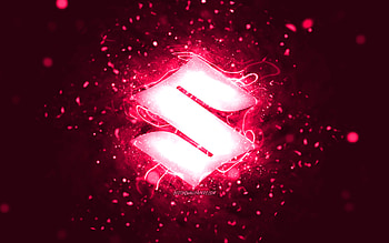 Suzuki pink logo, , pink neon lights, creative, pink abstract background, Suzuki logo, cars brands, Suzuki HD wallpaper