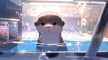 Otter Bath, otter, kawaii, AI Art HD wallpaper