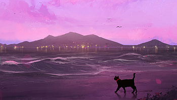 Cat Beach Silhouette, cat, silhouette, artist, artwork, digital-art, artstation HD wallpaper