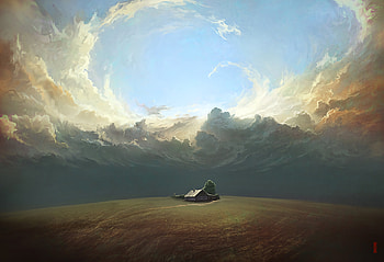 Art, Landscape, Clouds, House, Field HD wallpaper