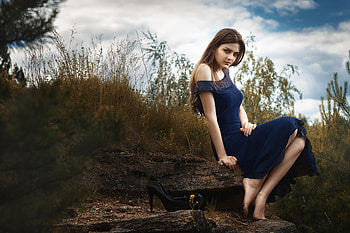 Girl In Blue Dress Nature , girls, model HD wallpaper