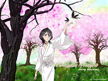 Under The Cherry Blossoms, bleach, pink, rukia kuchiki, sakura, cherry blossom HD wallpaper