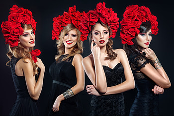 Amadeus Electric Quartet, black, girl, singer, woman, flower, artist, red, wreath HD wallpaper