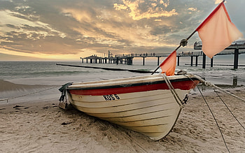 Boat in Germany, pier, sea, boat, Germany, beach HD wallpaper