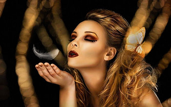 A Butterfly in her Hair, butterfly, pretty, hair, woman HD wallpaper