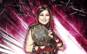 Io Shirai, grunge art, japanese wrestler, WWE, Masami Odate, purple abstract rays, wrestling, Io Shirai with belt, creative, wrestlers, Io Shirai HD wallpaper