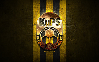 KuPS FC, golden logo, Veikkausliiga, yellow metal background, football, finnish football club, KuPS FC logo, soccer, Kuopion Palloseura FC HD wallpaper