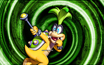 Iggy Koopa, green grunge background, vortex, Super Mario, cartoon dinosaur, Super Mario characters, Super Mario Bros, Iggy Koopa Super Mario HD wallpaper