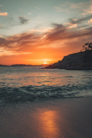 Nature, Sunset, Mountains, Sea, Rocks, Coast HD phone wallpaper