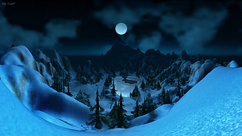moon gaze, blue, moon, dark, muntains HD wallpaper