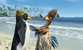 Chicken Joe and Cody, surfer, surfing, beach, penguin, chicken, movie, surf's up HD wallpaper