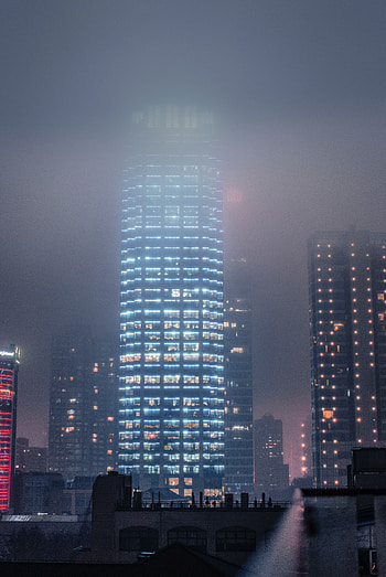 Cities, Building, Fog, Night City, Skyscrapers, Smog HD phone wallpaper