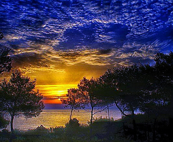 Lake view, clouds, trees, lake, sunset HD wallpaper