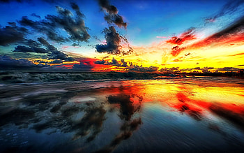 Amazing Sky, sand, sunlight, peaceful, sunrise, beauty, beach, waves, reflection, amazing, ocean, sunset, sea, beautiful, ocean waves, view, clouds, nature, sky, lovely, splendor HD wallpaper