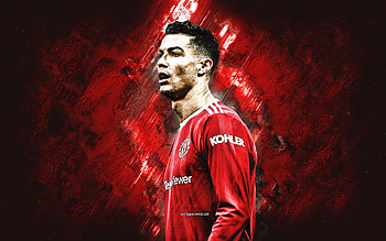 Cristiano Ronaldo, CR7, grunge art, Manchester United FC, portrait, red stone background, football, Premier League, England HD wallpaper