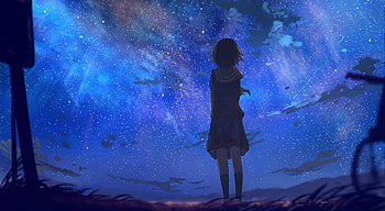 Short Hair In School Uniform Looking Away At Stars Anime, anime-girl, anime, artist, artwork, digital-art, stars HD wallpaper
