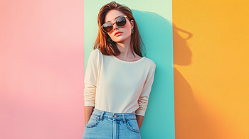 Preppy Style: Featuring a Woman, woman, preppy, fashion, sunglasses, colorful HD wallpaper