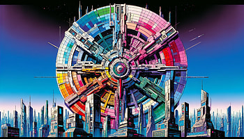 Vibrant Color Wheel - Ultra, color wheel, futuristic, cityscape, vibrant colors, Digital Art HD wallpaper