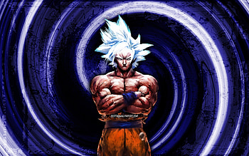 Ultra Instinct, blue grunge background, Dragon Ball, DBS, Dragon Ball Super, Goku, Ultra Instinct DBS, vortex, Ultra Instinct Goku, DBS characters, Ultra Instinct , Ultra Instinct Dragon Ball HD wallpaper