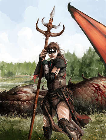 Viking girl, fantasy, monster hunting, art HD phone wallpaper