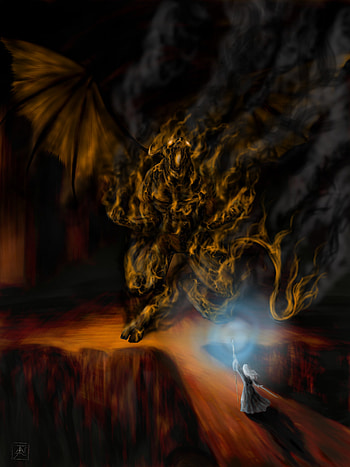 Gandalf, Balrog, Artistic portrayal, Creative masterpiece HD phone wallpaper