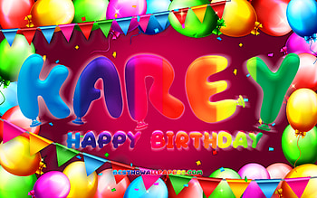 Happy Birtay Karey, , colorful balloon frame, Karey name, purple background, Karey Happy Birtay, Karey Birtay, popular german female names, Birtay concept, Karey HD wallpaper