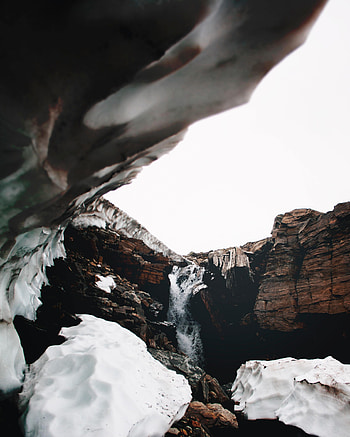 Nature, Snow, Rocks, Waterfall, Gorge HD phone wallpaper