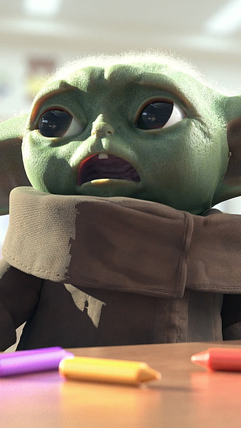Baby Yoda, Crayons, Background HD phone wallpaper