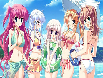 Cute Bikini Girls!!! :), sweet, sea, sexy, cute, bikini, beach, anime, girls, water HD wallpaper