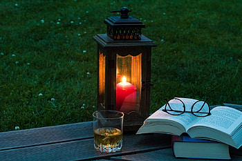 Relaxing, Lantern, Relax, Evening, Grass, Glasses, Drink, Book HD wallpaper