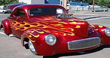 hot rod, car, flames, red, yellow HD wallpaper