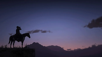 Red Dead Redemption 2 - Night scenery, cowboy, horse, night, video game, Red Dead Redemption 2 HD wallpaper