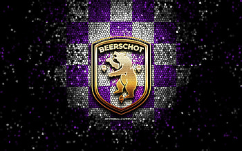 K Beerschot VA, glitter logo, Jupiler Pro League, violet white checkered background, soccer, belgian football club, K Beerschot VA logo, mosaic art, football, Beerschot FC HD wallpaper