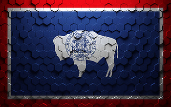Flag of Wyoming, honeycomb art, Wyoming hexagons flag, Wyoming, 3d hexagons art, Wyoming flag HD wallpaper