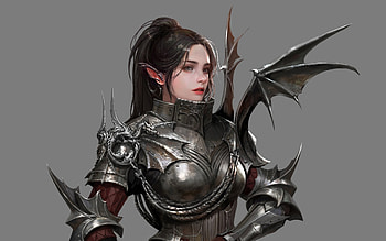 Knight, dowoon kim, art, fantasy, girl, elf, armor HD wallpaper