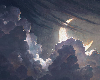 :), fantasy, art, justin gerard, luna, sky, cloud, night, blue, new moon, luminos HD wallpaper