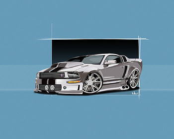 Mustang, silver, car, drawing HD wallpaper