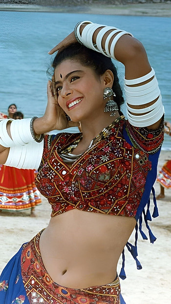 Kajol, bollywood actress, vintage, navel HD phone wallpaper