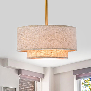 Matte gold, Two-tier fabric drum, Shade chandelier, Alena HD phone wallpaper
