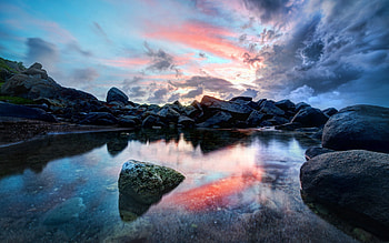 Nature, Water, Sunset, Stones, Reflection HD wallpaper