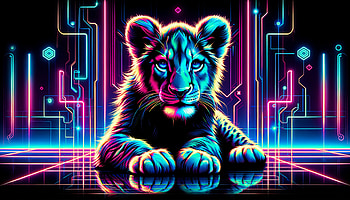 Neon Lion Cub, lion cub, lion, neon, Digital Art, vibrant colors HD wallpaper